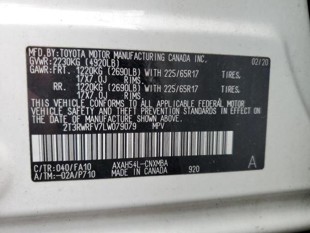 2T3RWRFV7LW079079 - 2020 TOYOTA RAV4 XLE WHITE photo 13