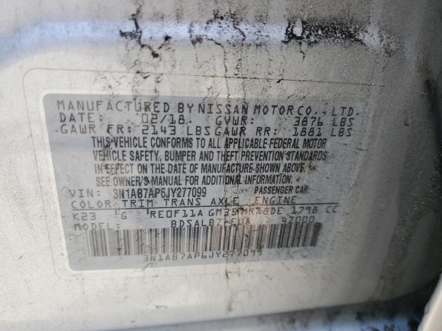 3N1AB7AP6JY277099 - 2018 NISSAN SENTRA S 银色 照片 12