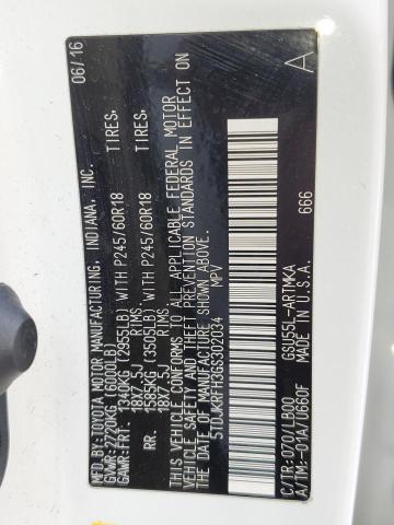 5TDJKRFH3GS302034 - 2016 TOYOTA HIGHLANDER XLE Weiß Foto 14