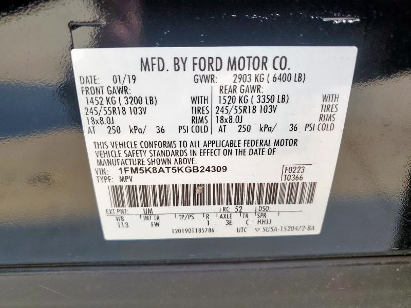 1FM5K8AT5KGB24309 - 2019 FORD EXPLORER POLICE INTERCEPTOR BLACK photo 13