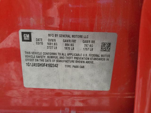1G1JA5SH9F4182342 - 2015 CHEVROLET SONIC LS წითელი ფოტო 12