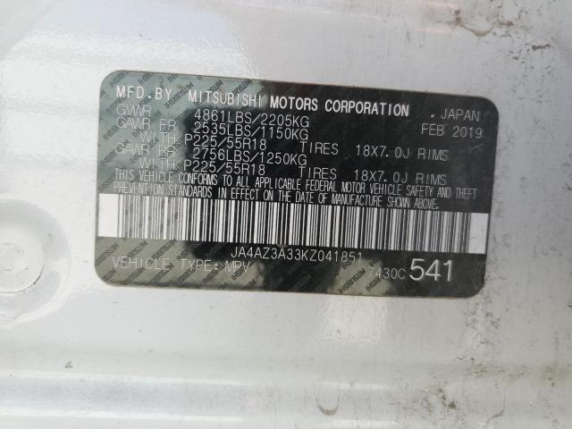 JA4AZ3A33KZ041851 - 2019 MITSUBISHI OUTLANDER SE Ağ foto 13