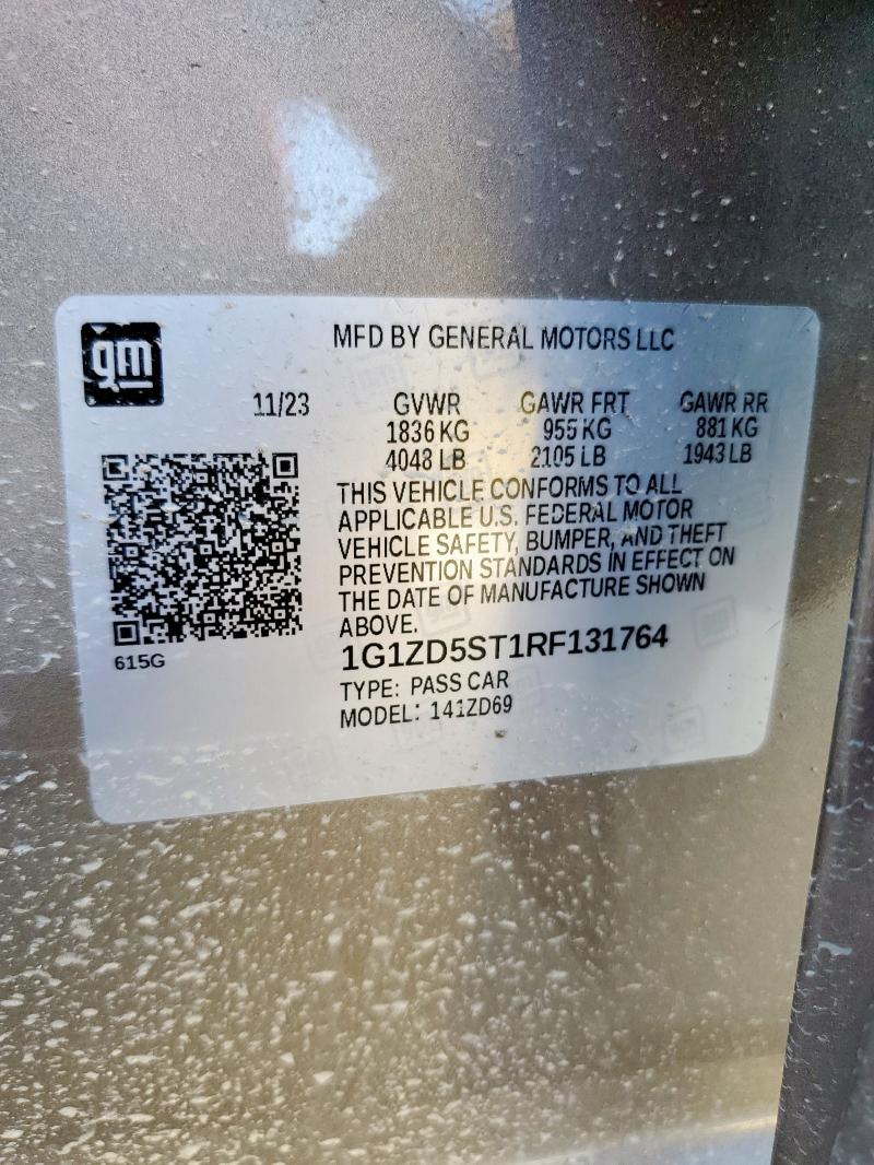 1G1ZD5ST1RF131764 - 2024 CHEVROLET MALIBU LT 金色 照片 12