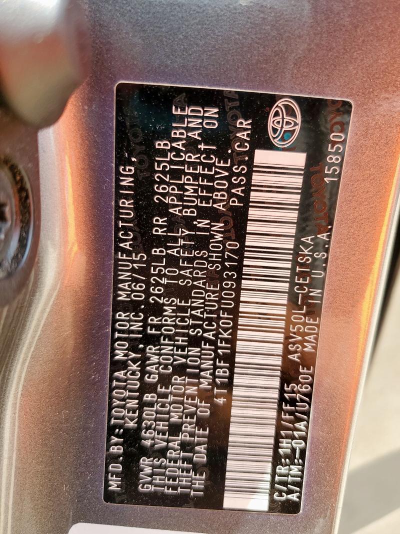 4T1BF1FK0FU093170 - 2015 TOYOTA CAMRY LE GRAY photo 13