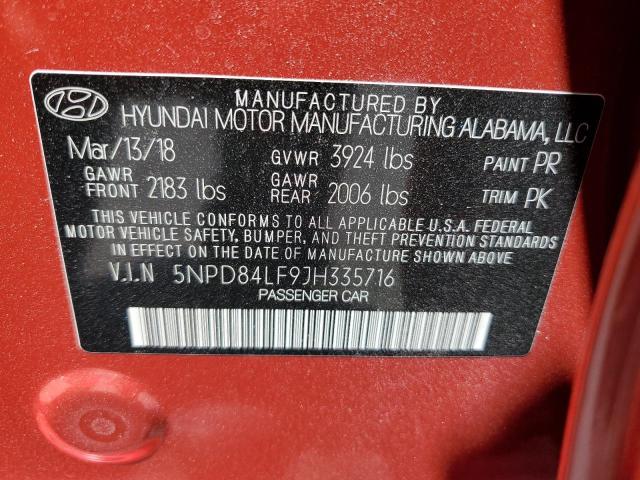 5NPD84LF9JH335716 - 2018 HYUNDAI ELANTRA SEL RED photo 13