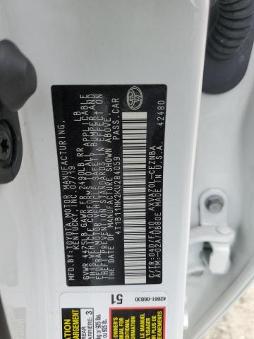 4T1B11HK2KU284059 - 2019 TOYOTA CAMRY L Ağ foto 13