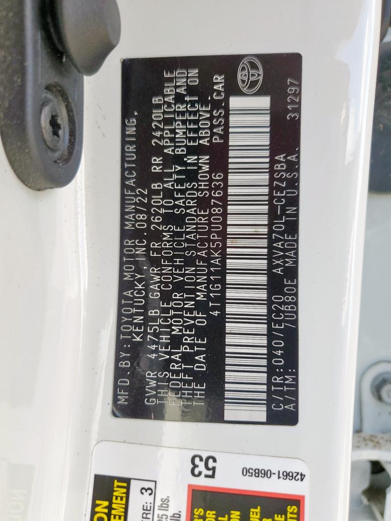 4T1G11AK5PU087636 - 2023 TOYOTA CAMRY SE NIGHT SHADE WHITE photo 12