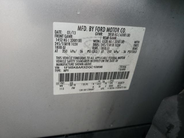 1FM5K8ARXDGC10898 - 2013 FORD EXPLORER POLICE INTERCEPTOR Сріблястий фото 13