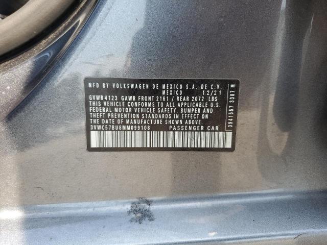3VWC57BU8MM099108 - 2021 VOLKSWAGEN JETTA S GRAY photo 12