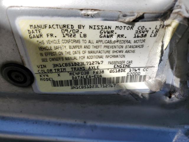 3N1CB51D23L712767 - 2003 NISSAN SENTRA XE SILVER photo 12