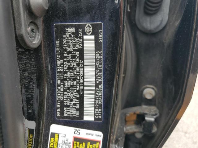4T1B11HK7KU681217 - 2019 TOYOTA CAMRY L BLACK photo 13