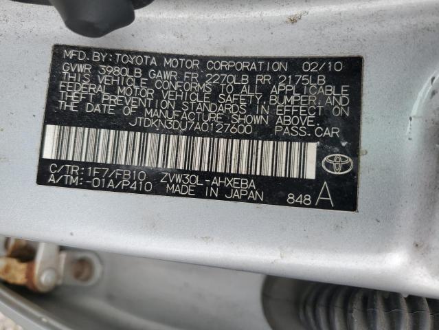 JTDKN3DU7A0127600 - 2010 TOYOTA PRIUS SILVER photo 12