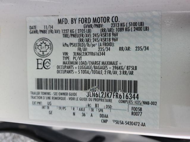 3LN6L2JK7FR616344 - 2015 LINCOLN MKZ WHITE photo 13