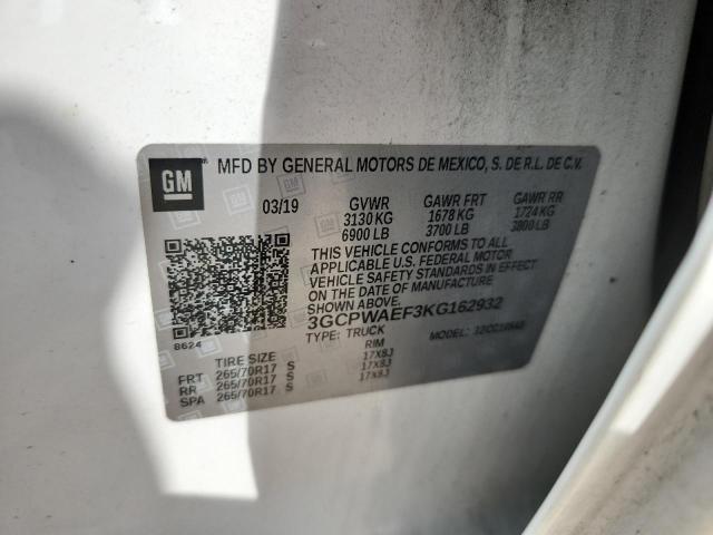 3GCPWAEF3KG162932 - 2019 CHEVROLET SILVERADO C1500 თეთრი ფოტო 12