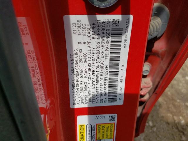 2HGFE2F58PH522294 - 2023 HONDA CIVIC SPORT 红色 照片 13