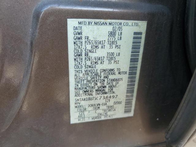 5N1AR18U75C738497 - 2005 NISSAN PATHFINDER LE 棕色 照片 13