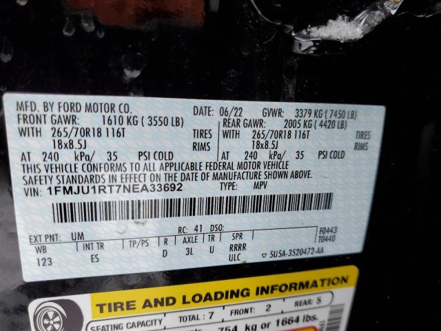 1FMJU1RT7NEA33692 - 2022 FORD EXPEDITION TIMBERLINE BLACK photo 13