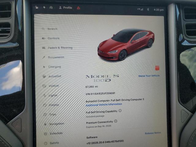 5YJSA1E25JF259091 - 2018 TESLA MODEL S Կարմիր լուսանկար 9