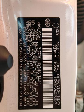 JTDKARFU9K3080016 - 2019 TOYOTA PRIUS Weiß Foto 12