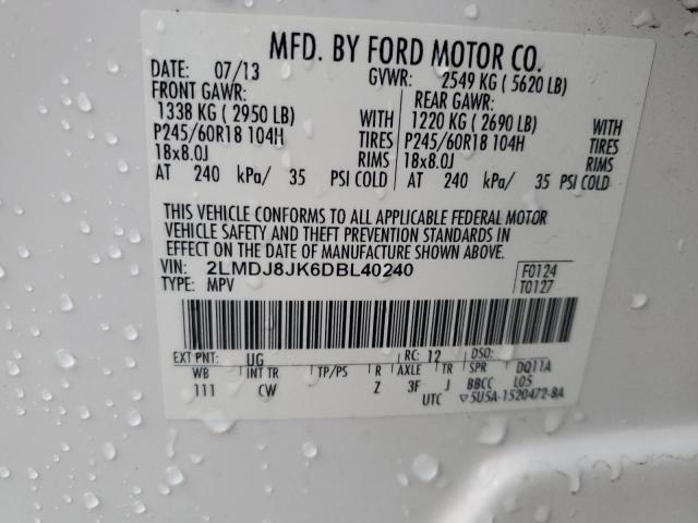 2LMDJ8JK6DBL40240 - 2013 LINCOLN MKX AWD WHITE photo 13