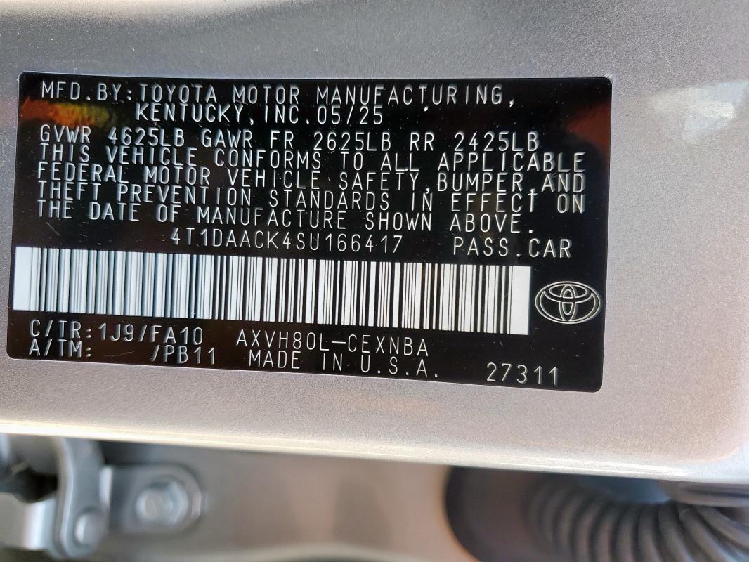 4T1DAACK4SU166417 - 2025 TOYOTA CAMRY XSE SILVER photo 12