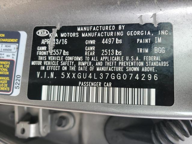 5XXGU4L37GG074296 - 2016 KIA OPTIMA EX SILVER photo 12