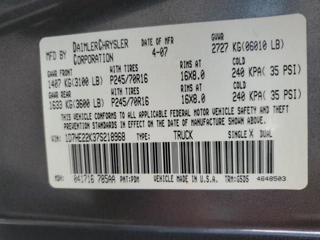 1D7HE22K37S218968 - 2007 DODGE DAKOTA ST GRAY photo 13