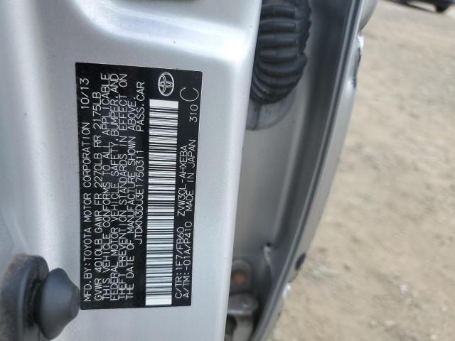 JTDKN3DU3E1750311 - 2014 TOYOTA PRIUS SILVER photo 12