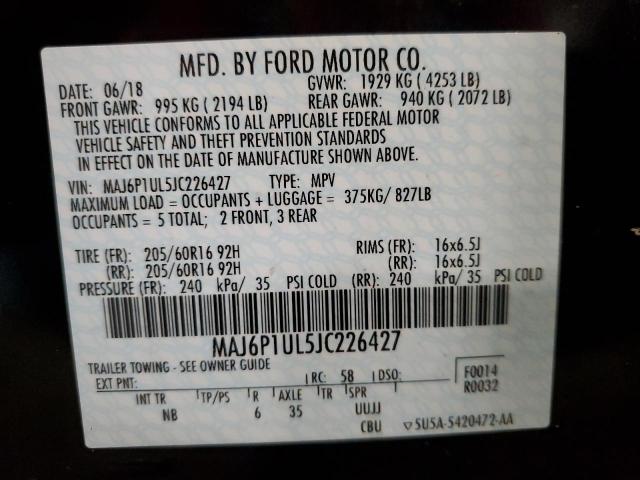 MAJ6P1UL5JC226427 - 2018 FORD ECOSPORT SE BLACK photo 12