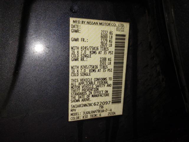 5N1AR1NN2BC622097 - 2011 NISSAN PATHFINDER S 蓝色 照片 13