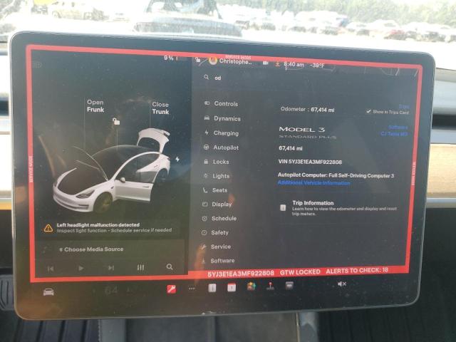 5YJ3E1EA3MF922808 - 2021 TESLA MODEL 3 白色 照片 9