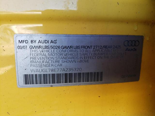 WAUGL78E77A235320 - 2007 AUDI NEW S4 QUATTRO YELLOW photo 12