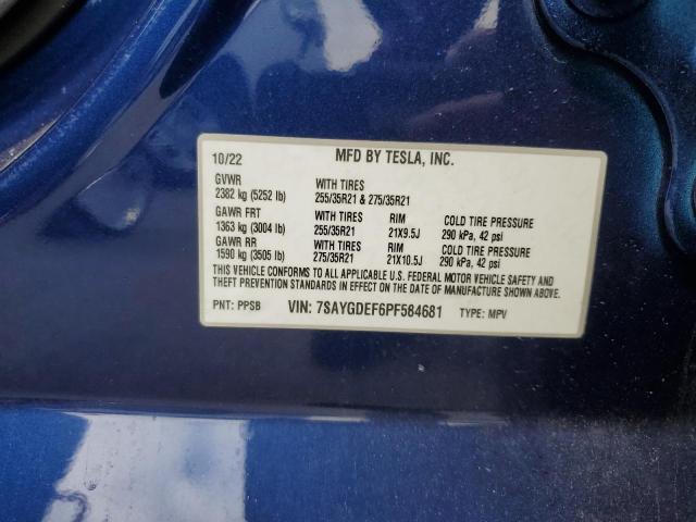 7SAYGDEF6PF584681 - 2023 TESLA MODEL Y BLUE photo 12