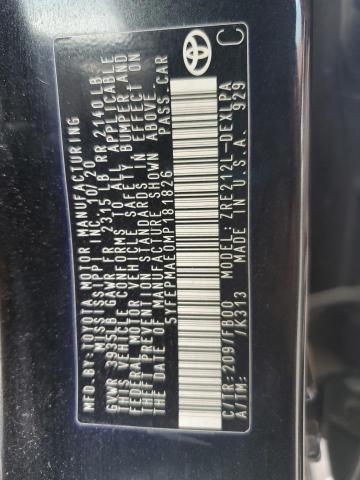 5YFEPMAE0MP181826 - 2021 TOYOTA COROLLA LE BLACK photo 12