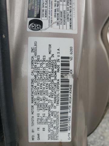 5TETX22N25Z026975 - 2005 TOYT TACOMA ACCESS CAB TAN photo 12