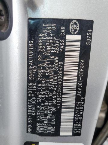 4T1BE32K64U826470 - 2004 TOYOTA CAMRY LE BLACK photo 12