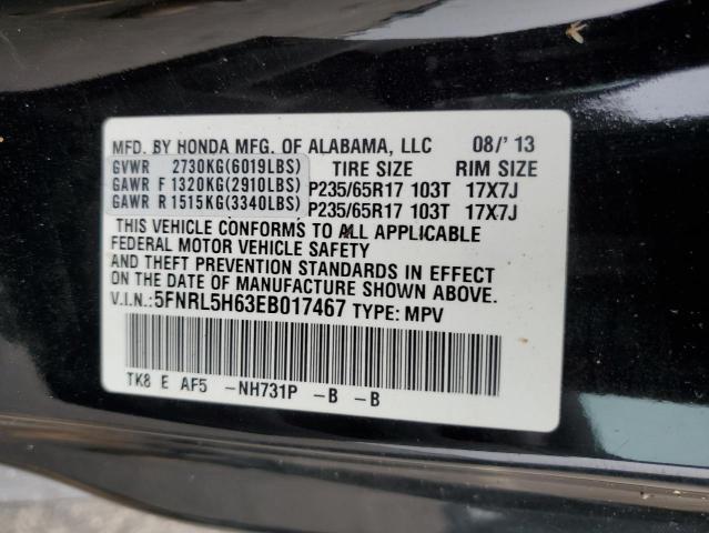 5FNRL5H63EB017467 - 2014 HONDA ODYSSEY EXL შავი ფოტო 13