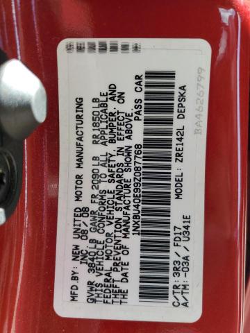 1NXBU40E99Z087768 - 2009 TOYOTA COROLLA BASE Rot Foto 12