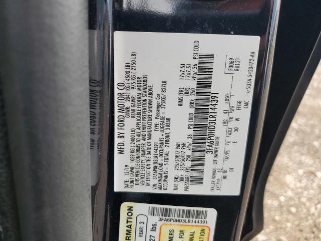 3FA6P0HD3LR144391 - 2020 FORD FUSION SE BLUE photo 13