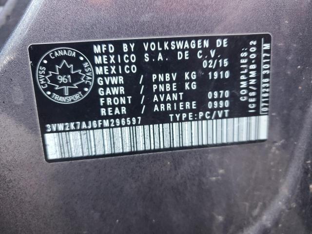 3VW2K7AJ6FM296597 - 2015 VOLKSWAGEN JETTA BASE 黑色 照片 12