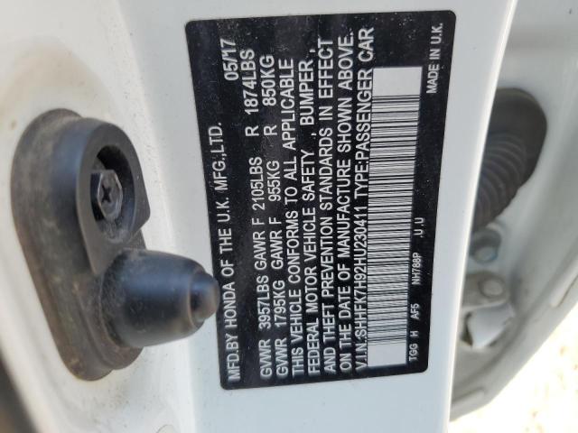 SHHFK7H92HU230411 - 2017 HONDA CIVIC SPORT TOURING WHITE photo 13