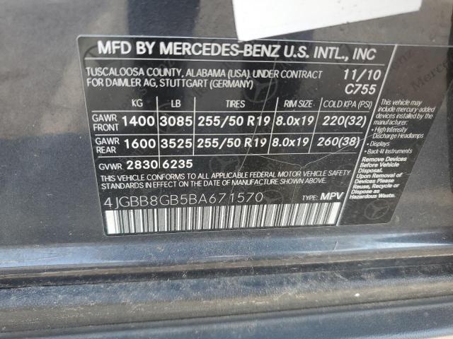 4JGBB8GB5BA671570 - 2011 MERCEDES-BENZ ML 350 4MATIC GRAY photo 13