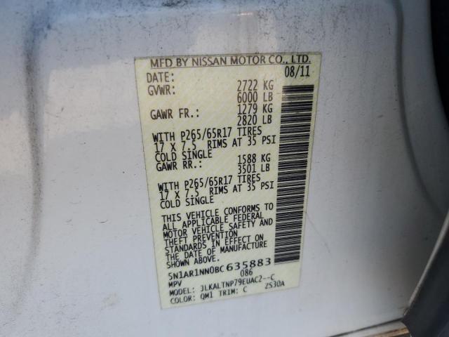 5N1AR1NN0BC635883 - 2011 NISSAN PATHFINDER S Սպիտակ լուսանկար 13
