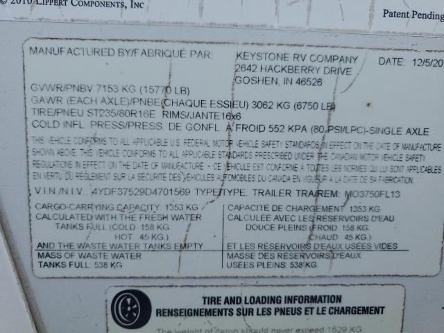 4YDF37529D4701569 - 2013 KEYSTONE MONTANA WHITE photo 10