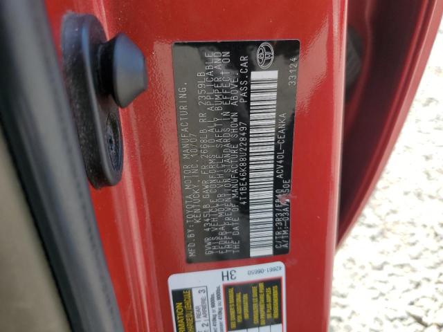 4T1BE46K88U228497 - 2008 TOYOTA CAMRY CE 红色 照片 12