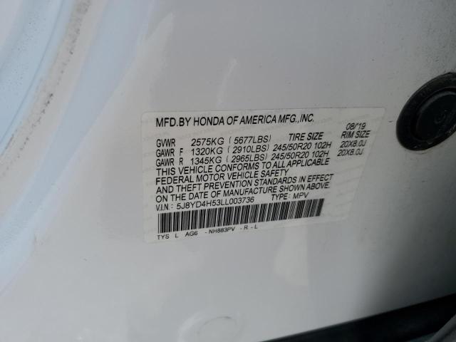 5J8YD4H53LL003736 - 2020 ACURA MDX TECHNOLOGY 白色 照片 12