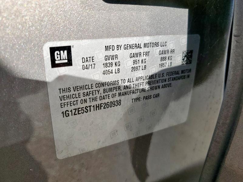 1G1ZE5ST1HF260938 - 2017 CHEVROLET MALIBU LT GRAY photo 12