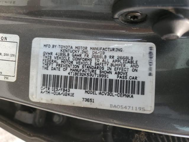 4T1BE32K53U719991 - 2003 TOYOTA CAMRY LE ნაცრისფერი ფოტო 12