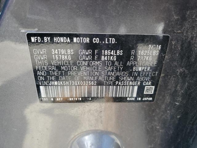 JHMGK5H73GX032562 - 2016 HONDA FIT EX 灰色 照片 12