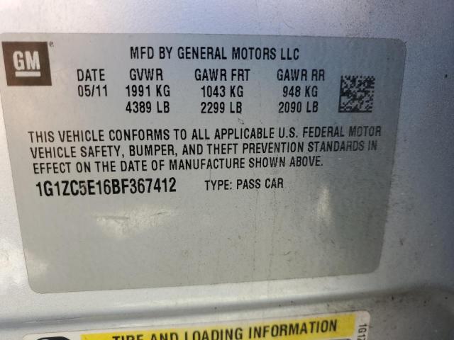 1G1ZC5E16BF367412 - 2011 CHEVROLET MALIBU 1LT 银色 照片 12